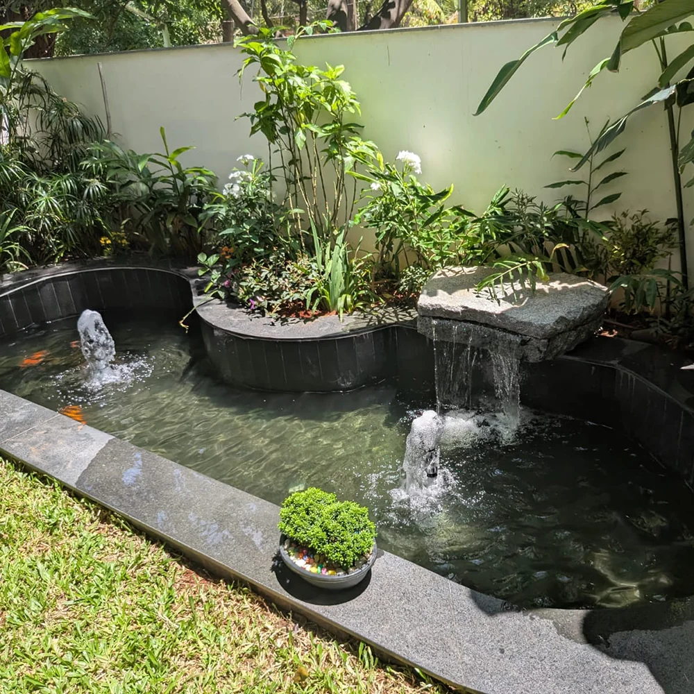 Landscaped waterscape around a pool