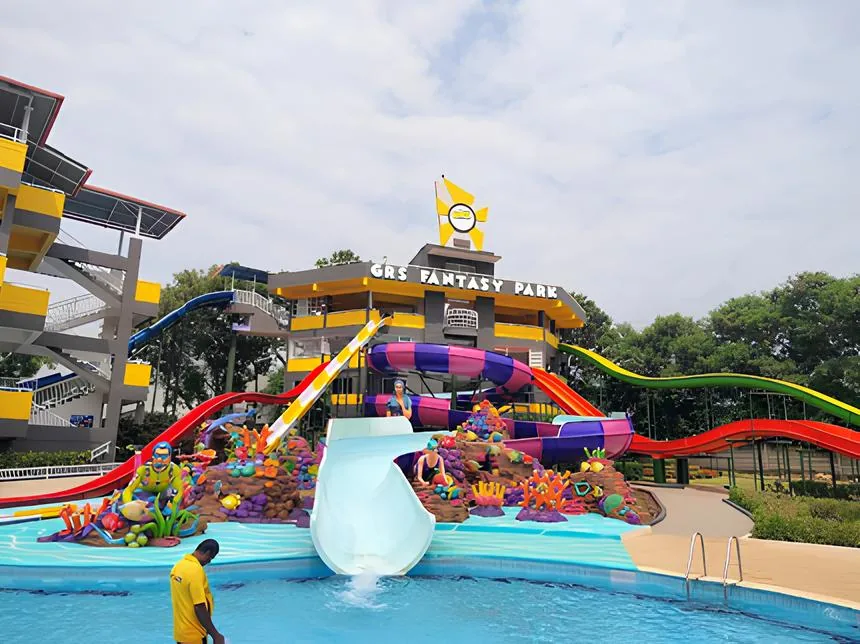 Themed rides and pools at GRS Fantasy Park, Mysuru