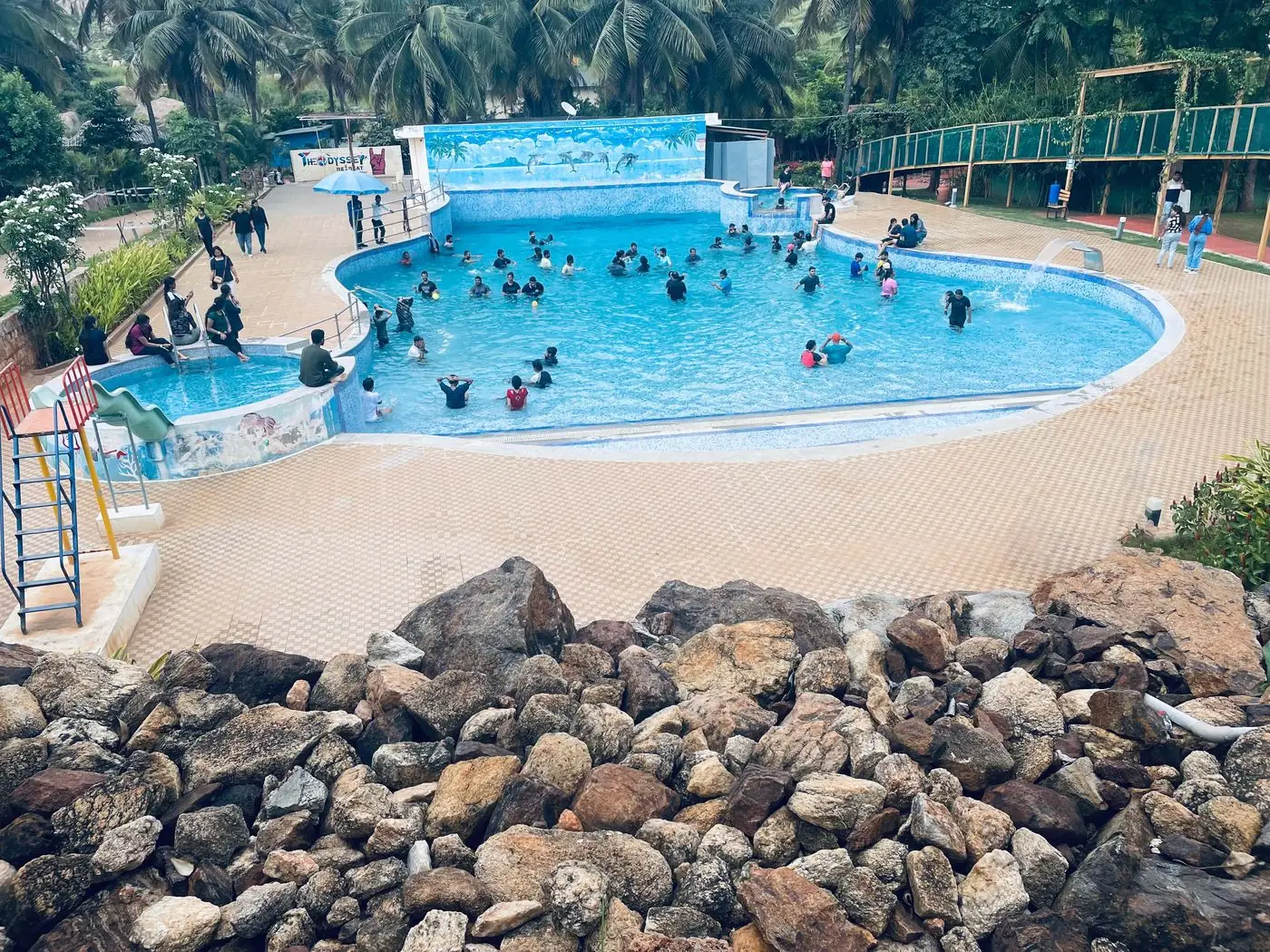 Wave pool and slides at Odyssey Retreat, Kanakapura